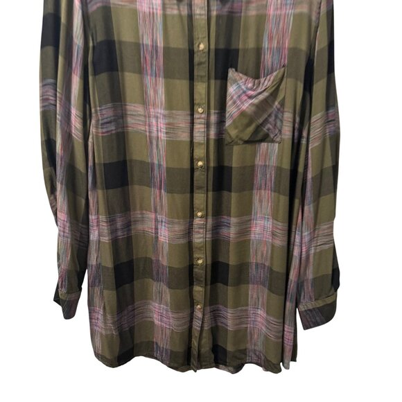 Cato Plaid Button Down Shirt Olive Green Pink Sz 18/20W - Picture 4 of 12